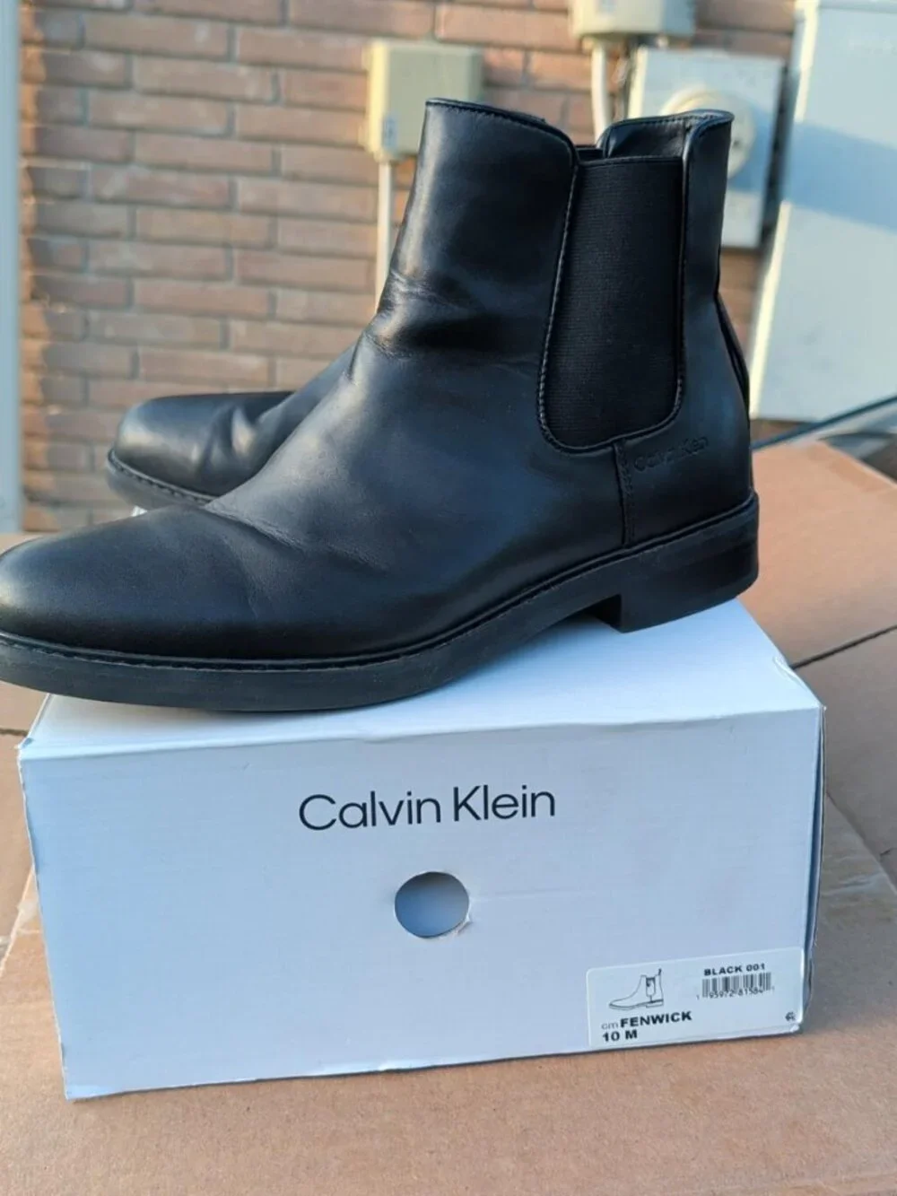 Calvin Klein Fenwick Men's Chelsea Boots Black Leather Size 10M